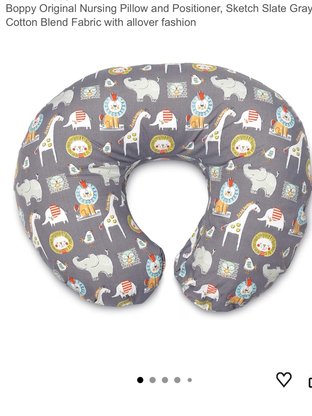 Boppy Nursing Pillow Grey with Multicolor Animal Print